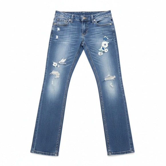 Levi's Other - Levi's 711 Skinny‎ Jeans Girls Size 12 Reg Blue Distressed Floral Hummingbird